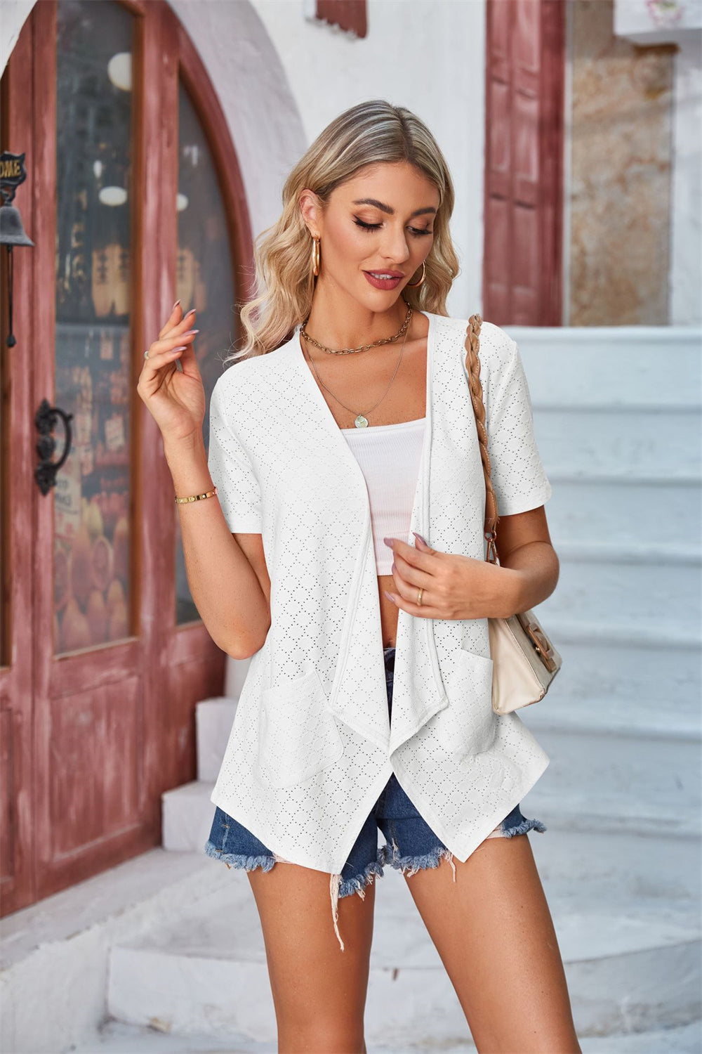 Lightweight Outerwear Open Front Knit Cardigan 2739 white