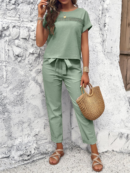 Lounge-Ready Pairing Two-Piece Outfit 2936 Green