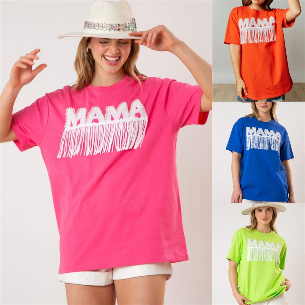 MAMA Graphic Fringe Lettering Tee Top 2945 Mix Color