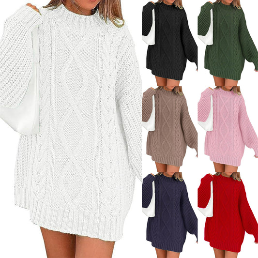 Cozy cable knit pullover sweater dress 3107