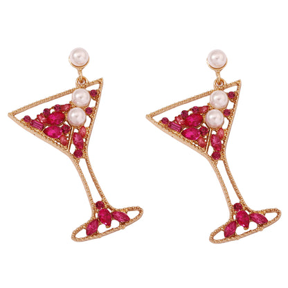 Martini Glass Pearl Drop Earrings 2904 Red