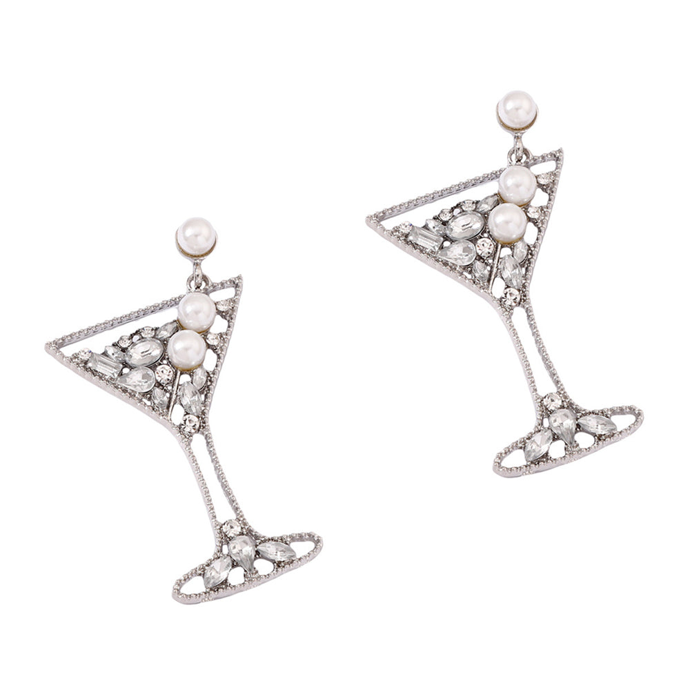 Martini Glass Pearl Drop Earrings 2904 Silvery