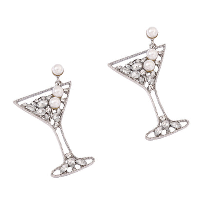 Martini Glass Pearl Drop Earrings 2904 Silvery