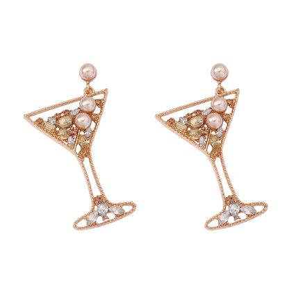 Martini Glass Pearl Drop Earrings 2904 Champagne