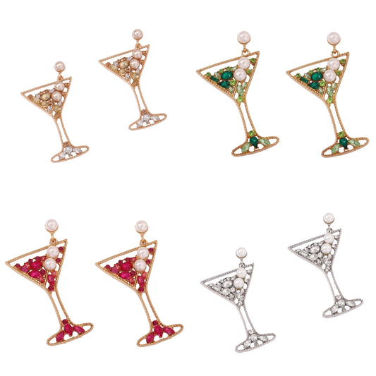 Martini Glass Pearl Drop Earrings 2904 Mix Color