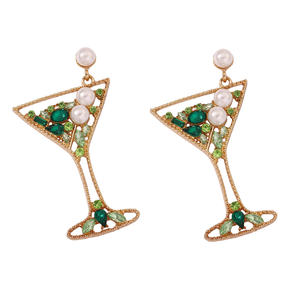 Martini Glass Pearl Drop Earrings 2904 Green