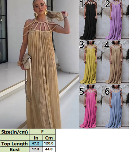 Maxi Pleated Dress with Distinctive Shoulder Detail 2997