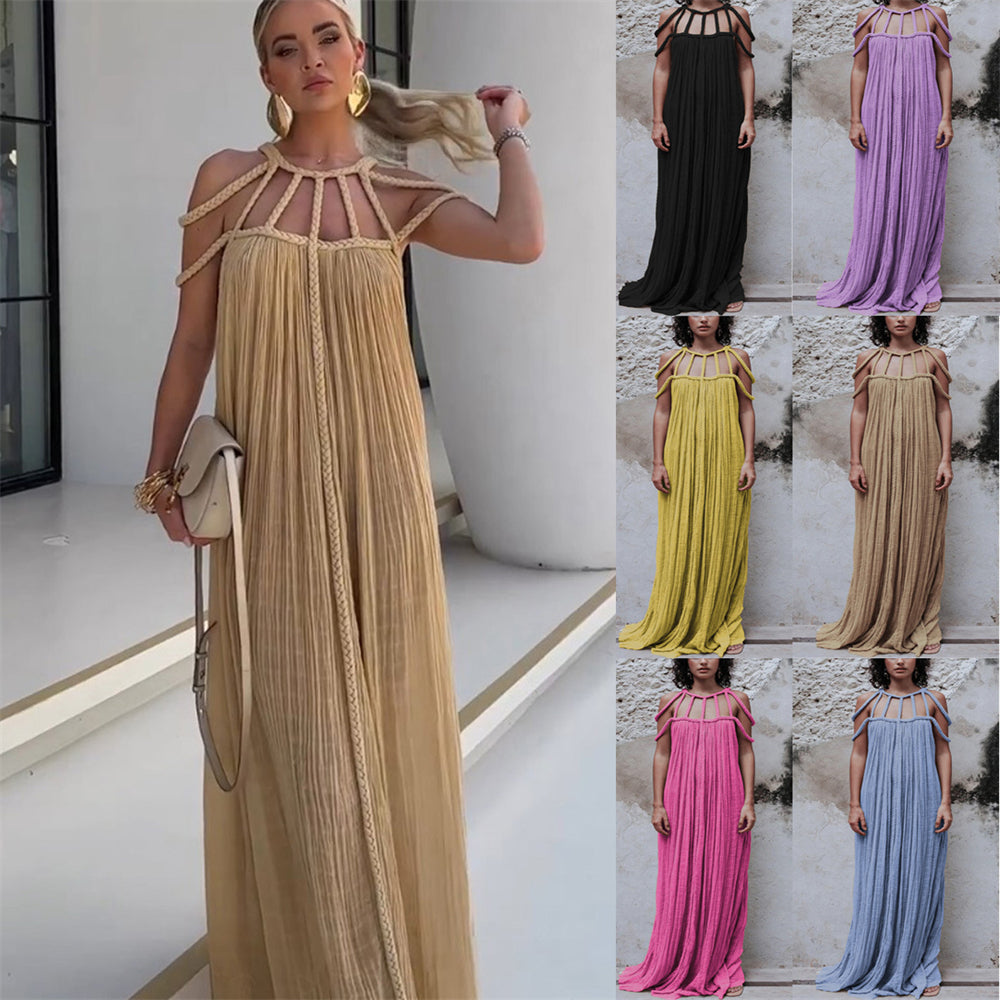 Maxi Pleated Dress with Distinctive Shoulder Detail 2997 F Mix Color