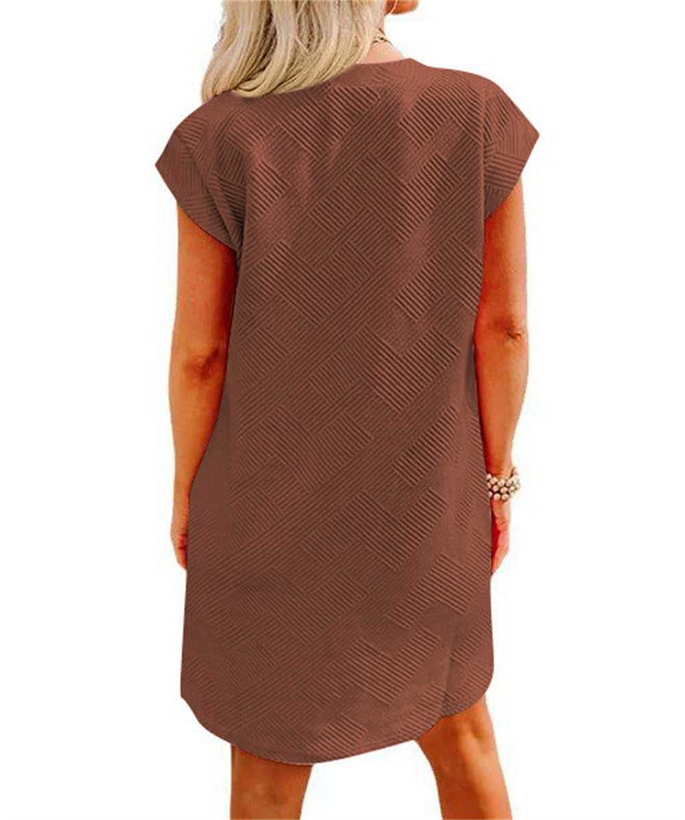 Minimalist Textured Design Shift Pocket Dress 2893