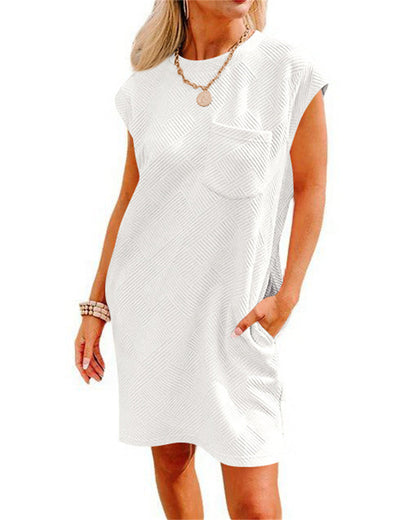 Minimalist Textured Design Shift Pocket Dress 2893 White