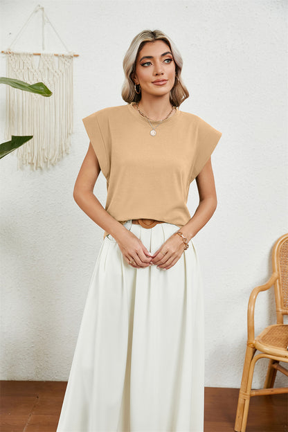 Modern Minimalist Cap Sleeve Top 2794 Apricot