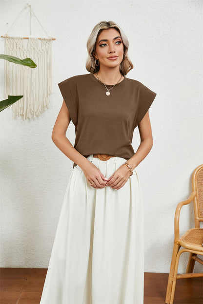 Modern Minimalist Cap Sleeve Top 2794 Brown