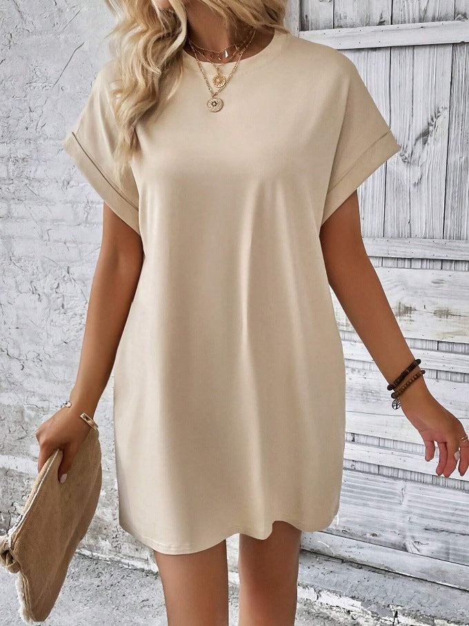 Modern Minimalist Hidden Pocket T-Shirt Dress 2760 Apricot