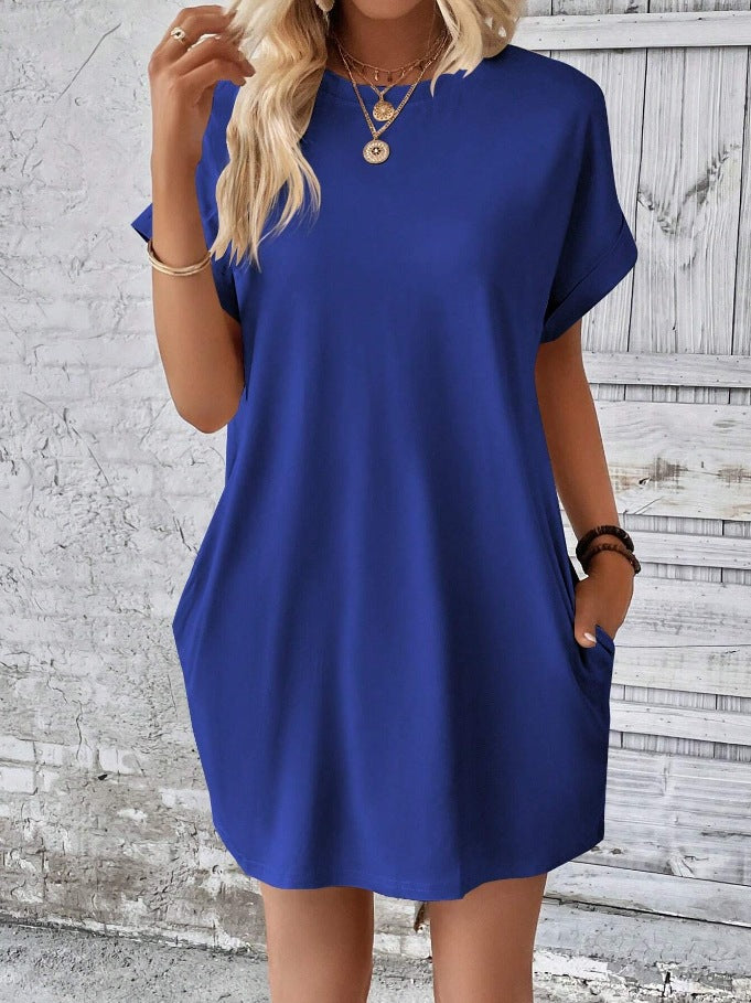 Modern Minimalist Hidden Pocket T-Shirt Dress 2760 Blue