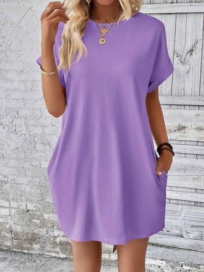 Modern Minimalist Hidden Pocket T-Shirt Dress 2760 Purple