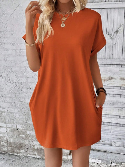 Modern Minimalist Hidden Pocket T-Shirt Dress 2760 Orange