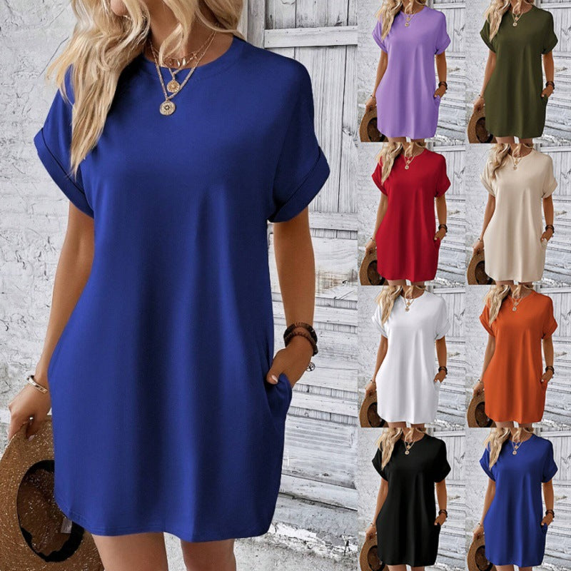 Modern Minimalist Hidden Pocket T-Shirt Dress 2760 Mix Color