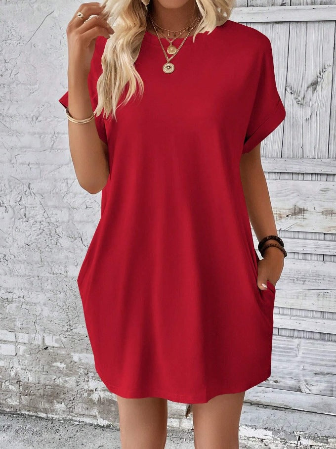 Modern Minimalist Hidden Pocket T-Shirt Dress 2760 Red