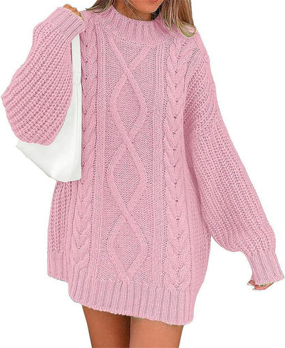 Cozy cable knit pullover sweater dress 3107