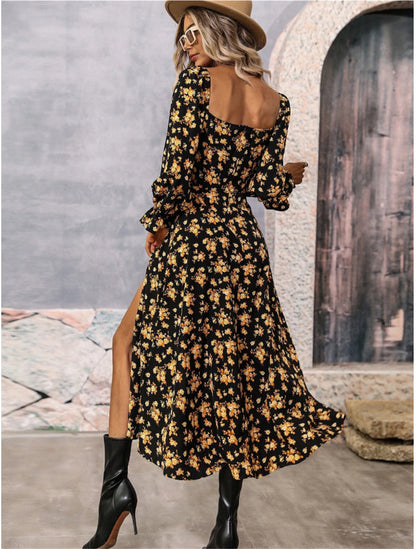 Bohemian split hem tie front floral maxi dress 3095