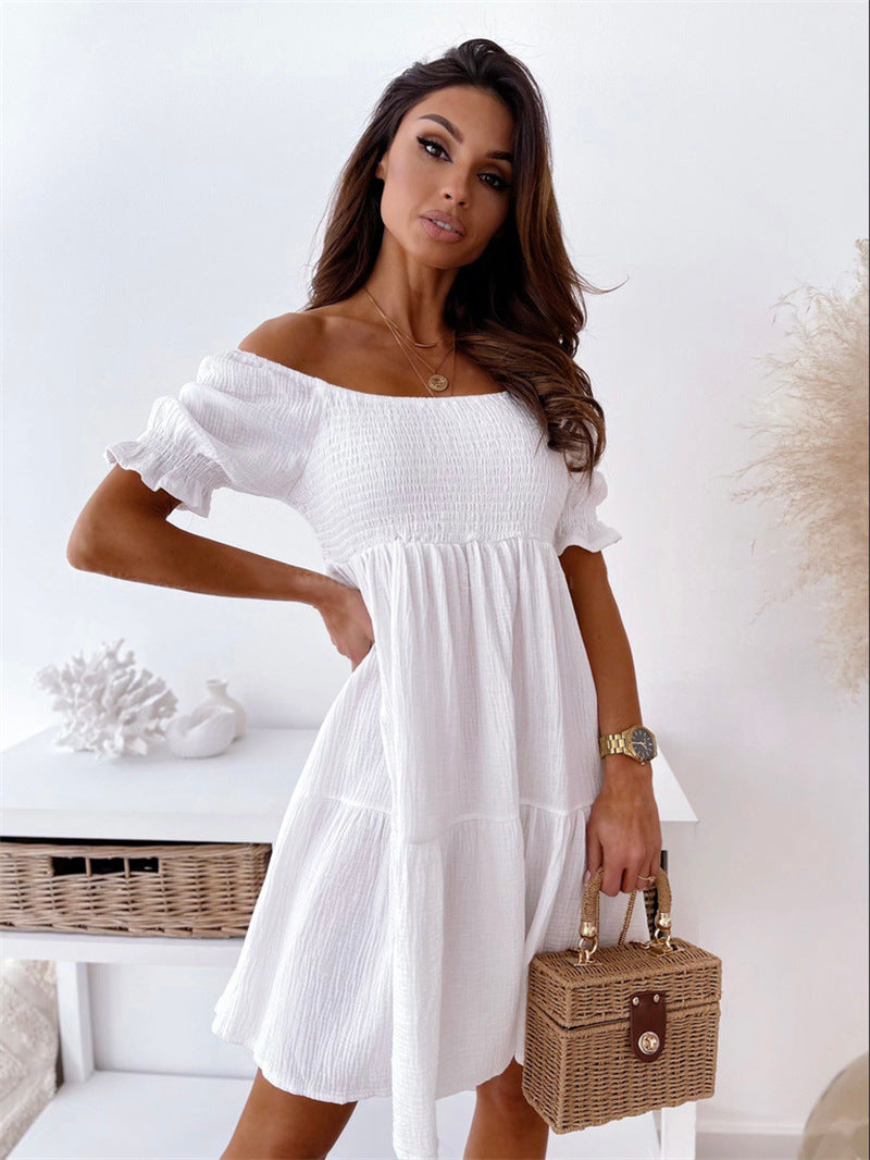 Ruffled sleeve off-shoulder honeycomb mini dress 3115