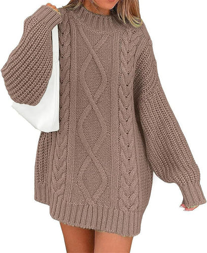 Cozy cable knit pullover sweater dress 3107