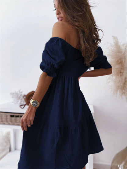 Ruffled sleeve off-shoulder honeycomb mini dress 3115