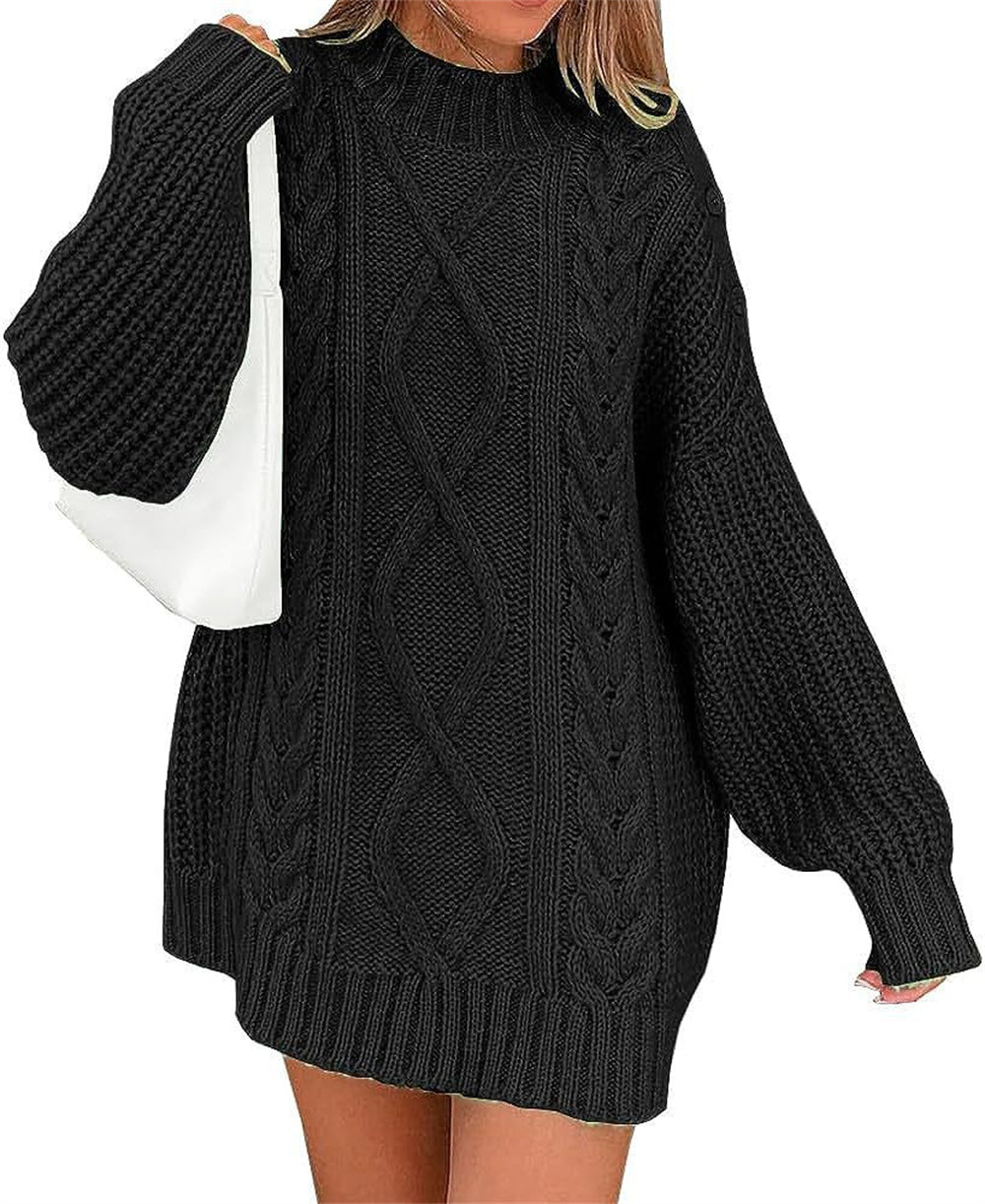 Cozy cable knit pullover sweater dress 3107