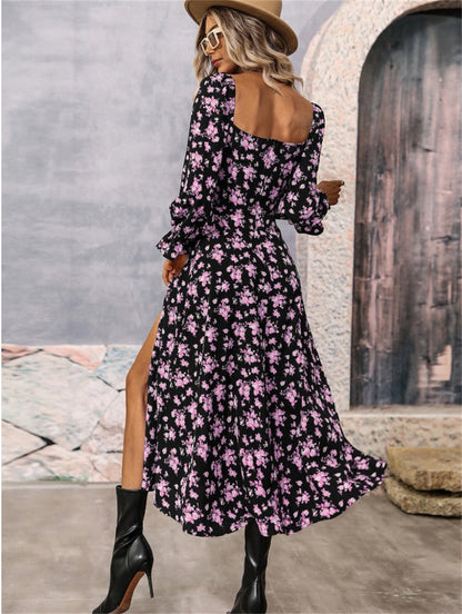 Bohemian split hem tie front floral maxi dress 3095