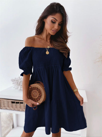 Ruffled sleeve off-shoulder honeycomb mini dress 3115