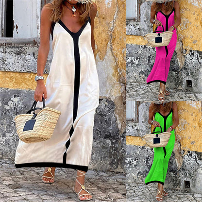 Bohemian sleeveless color block maxi dress 3097