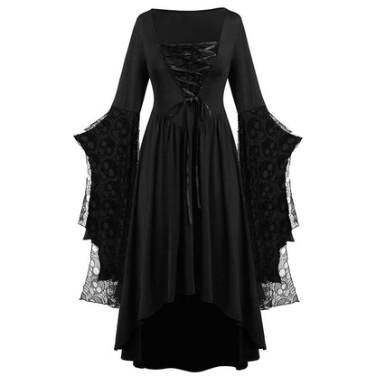 Skull print flared sleeve high-low halloween party dress 3113