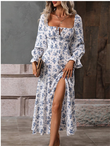 Bohemian split hem tie front floral maxi dress 3095