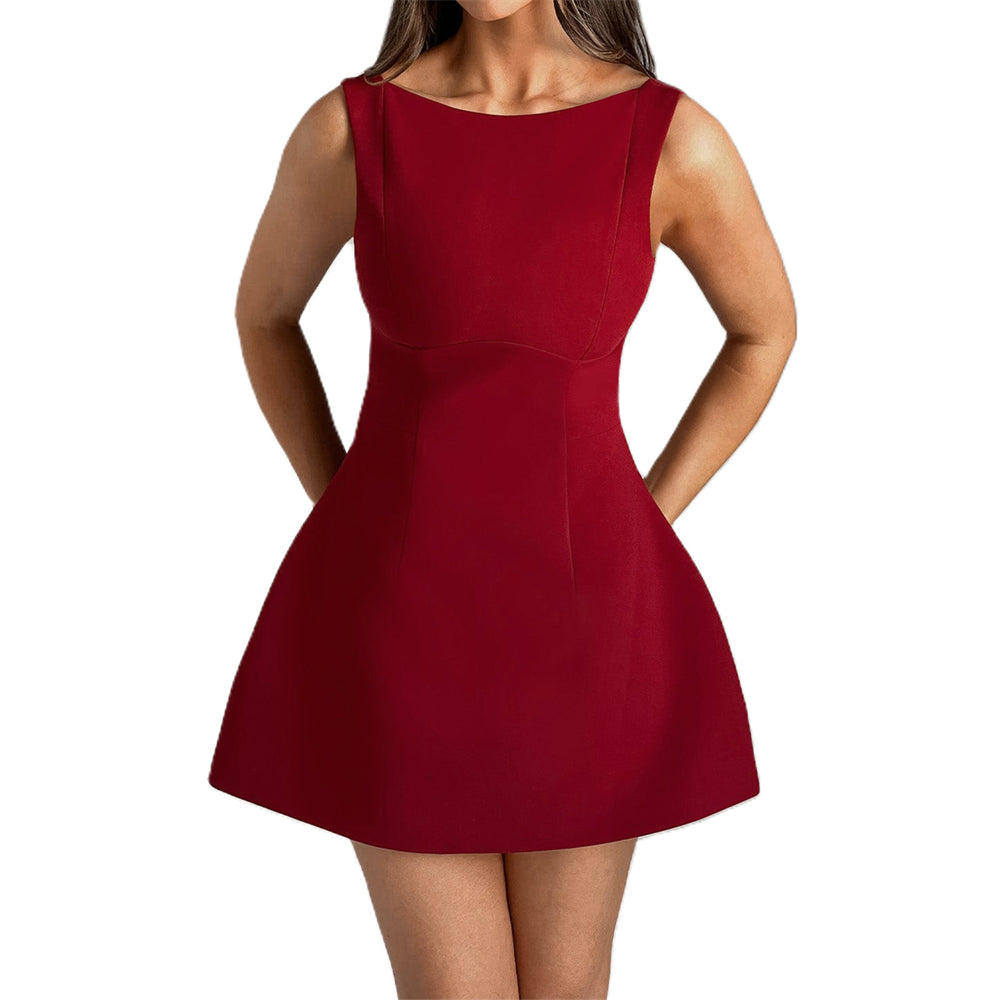 Sleeveless flared hem a-line party mini dress 3105