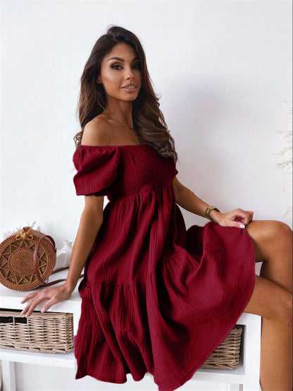 Ruffled sleeve off-shoulder honeycomb mini dress 3115