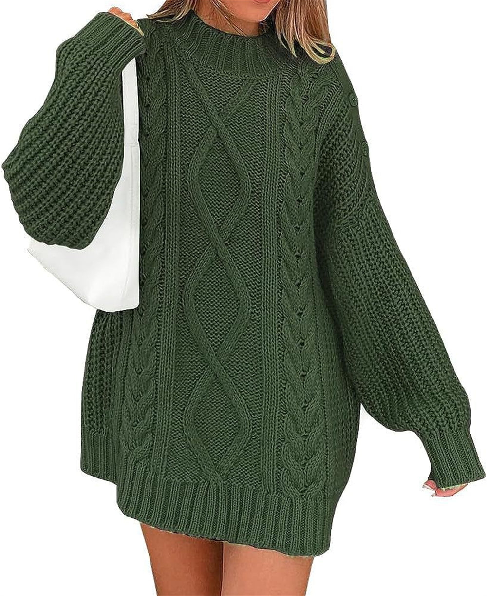 Cozy cable knit pullover sweater dress 3107