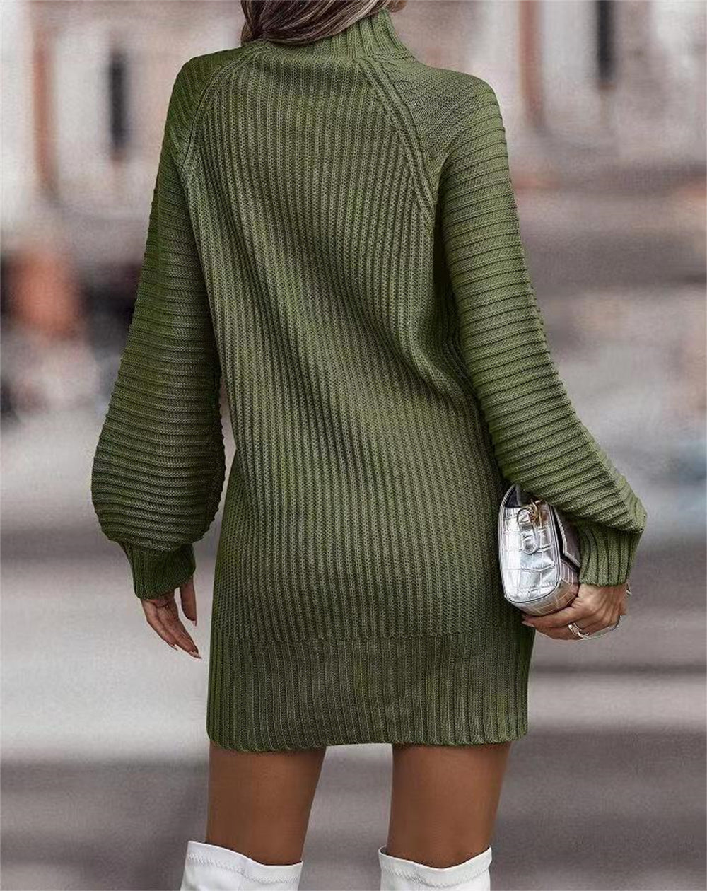 Cozy ribbed knit turtleneck mini sweater dress 3101