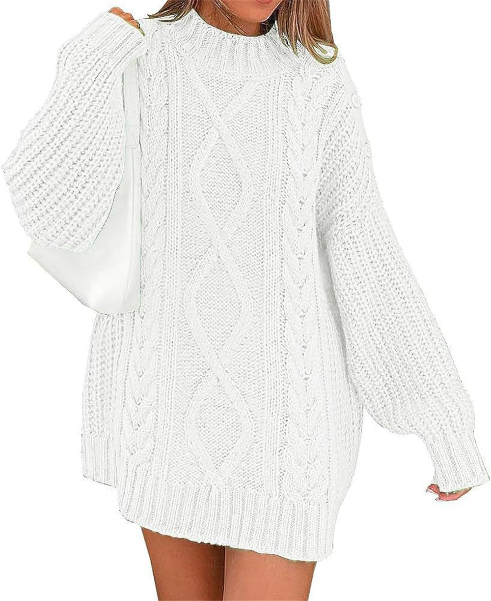 Cozy cable knit pullover sweater dress 3107