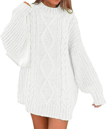 Cozy cable knit pullover sweater dress 3107