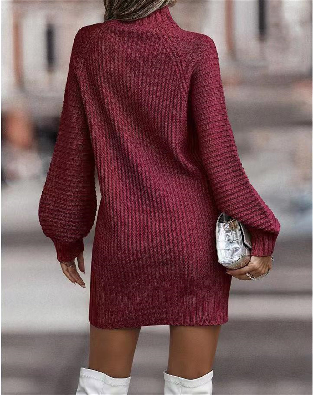 Cozy ribbed knit turtleneck mini sweater dress 3101