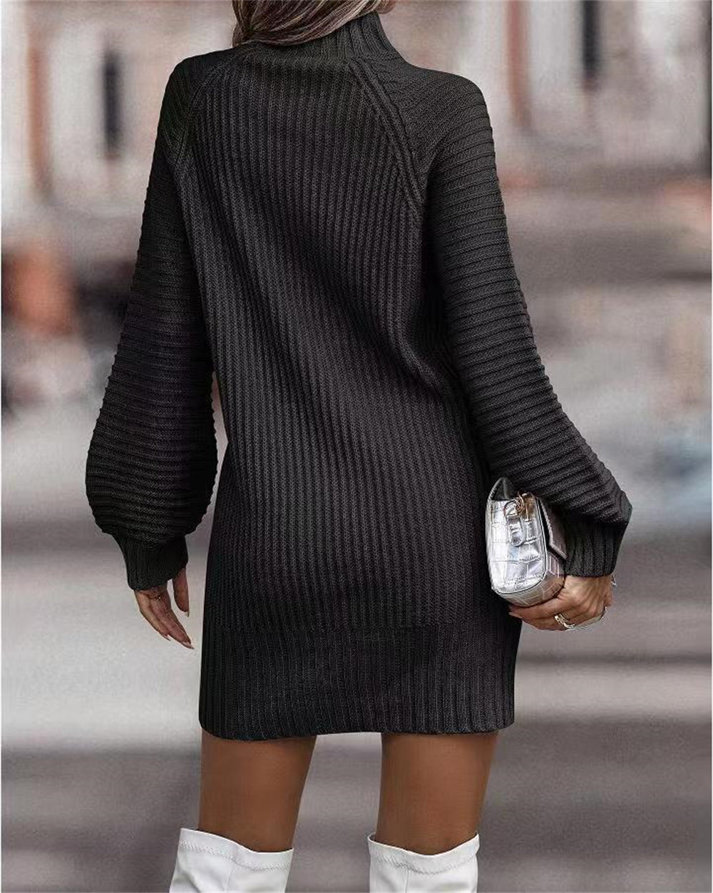 Cozy ribbed knit turtleneck mini sweater dress 3101