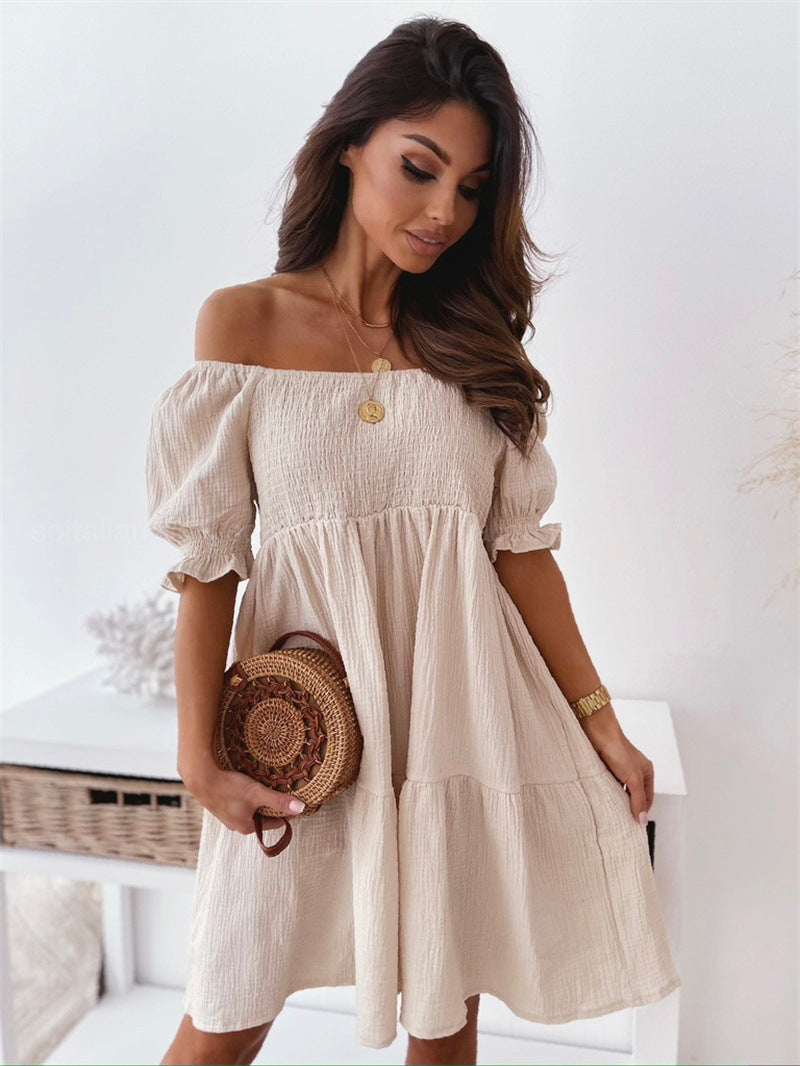 Ruffled sleeve off-shoulder honeycomb mini dress 3115