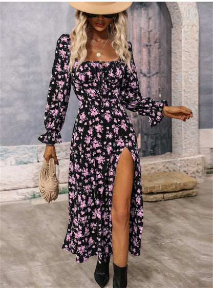 Bohemian split hem tie front floral maxi dress 3095