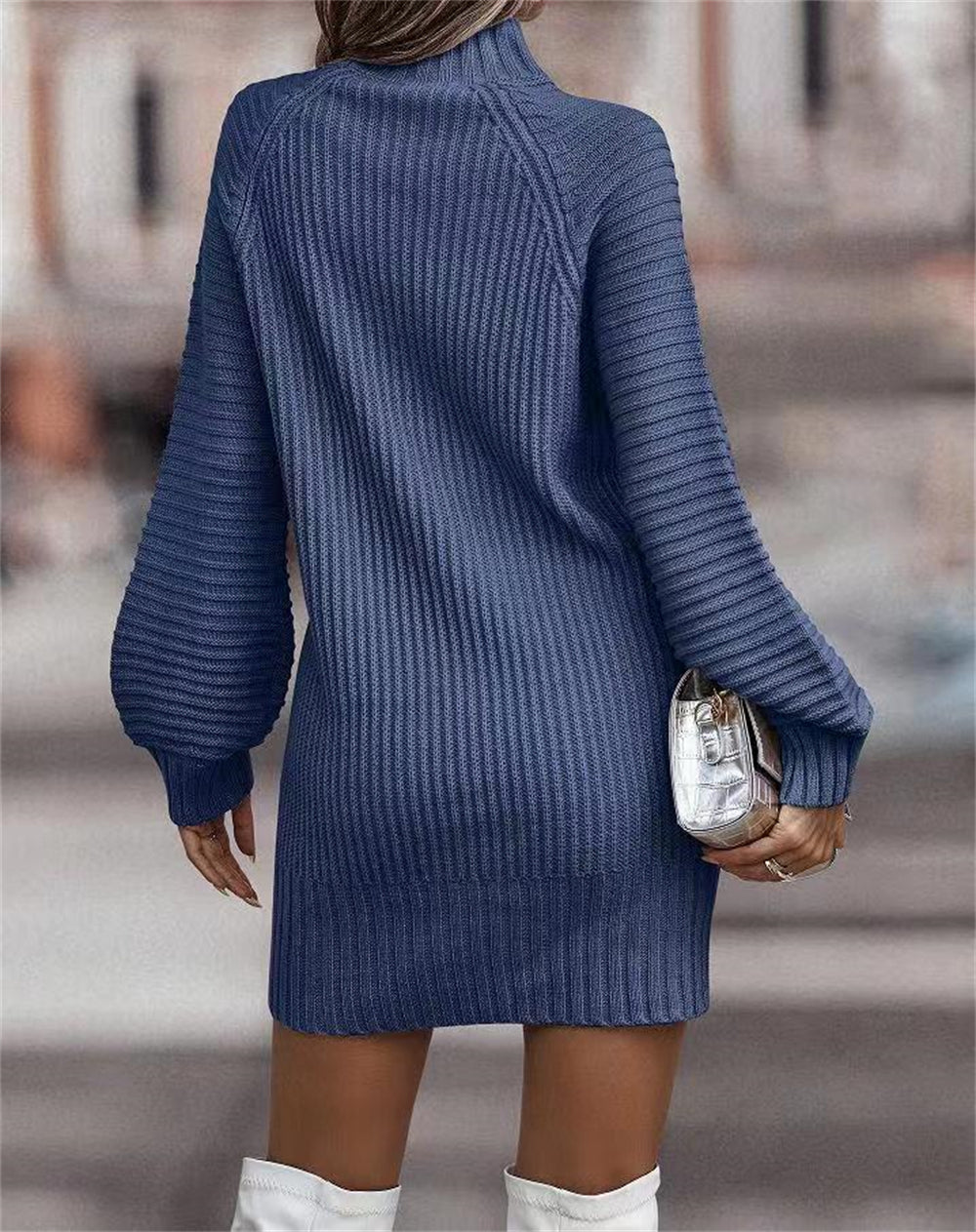 Cozy ribbed knit turtleneck mini sweater dress 3101