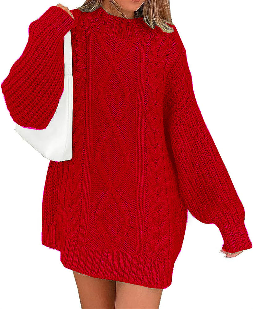 Cozy cable knit pullover sweater dress 3107