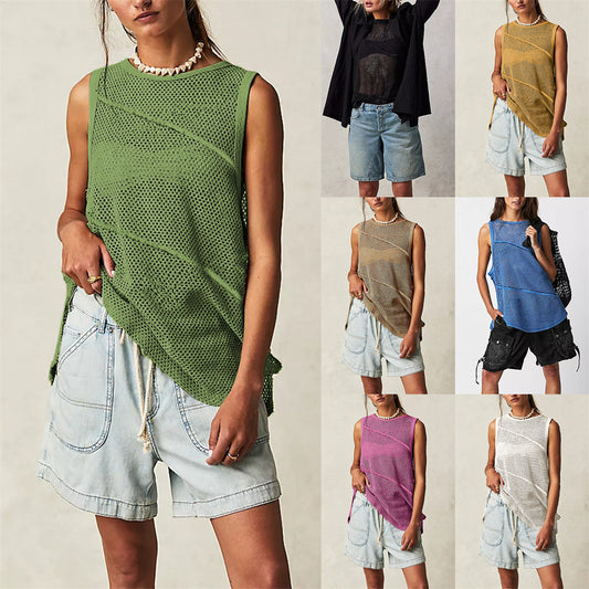 Ocean Wave Sleeveless Knit Mesh Top 2788 Mix Color