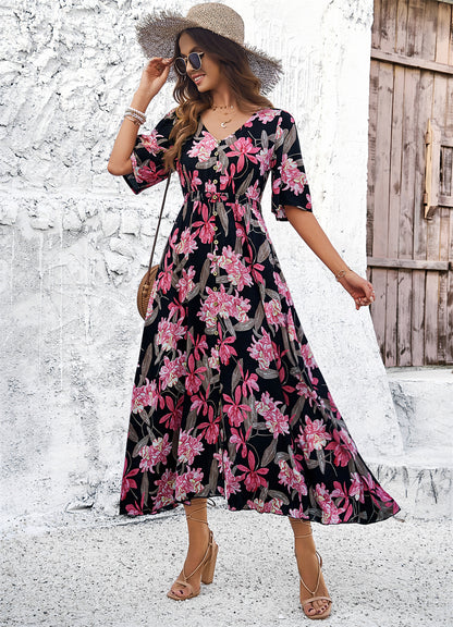 Petals Parade Flowy Midi Dress 2977 Black