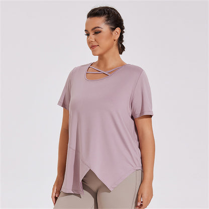 Quick-Dry Asymmetric hem Plus size tops 3021