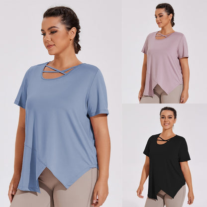 Quick-Dry Asymmetric hem Plus size tops 3021 Mix Color