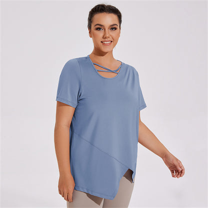 Quick-Dry Asymmetric hem Plus size tops 3021